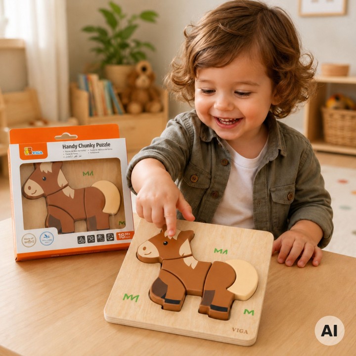 Drewniane Puzzle Viga Konik – Edukacyjna Układanka dla Dzieci 18M+