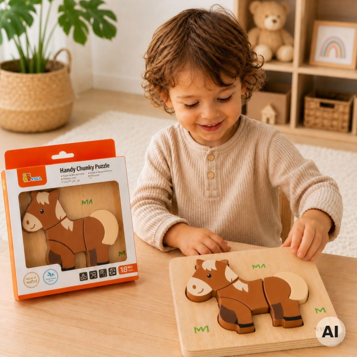 Drewniane Puzzle Viga Konik – Edukacyjna Układanka dla Dzieci 18M+