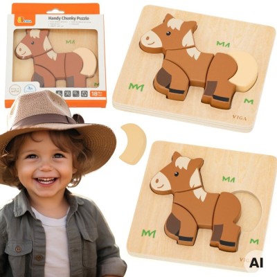 Drewniane Puzzle Viga Konik – Edukacyjna Układanka dla Dzieci 18M+
