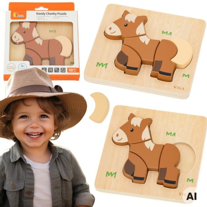 Drewniane Puzzle Viga Konik – Edukacyjna Układanka dla Dzieci 18M+