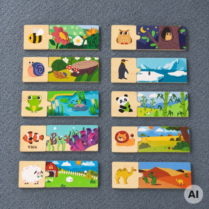 VIGA Puzzle Logiczne ze Zwierzętami - Edukacyjna Układanka dla Dzieci