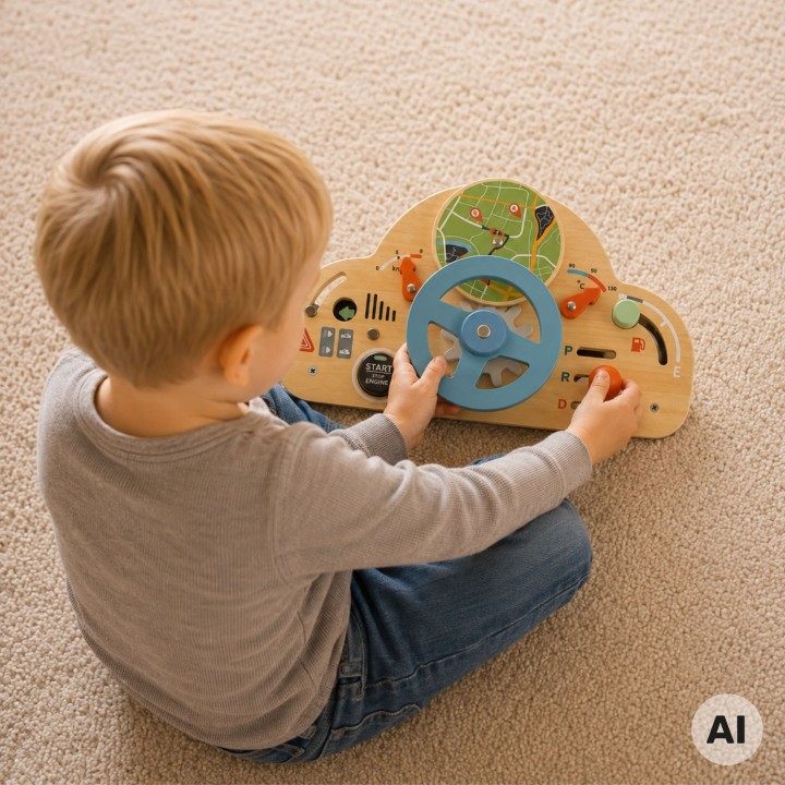 Tooky Toy Car Control Panel - Wooden Steering Wheel