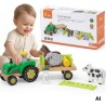 Viga Wooden Tractor with Trailer Animal Figures Farm Educational Set