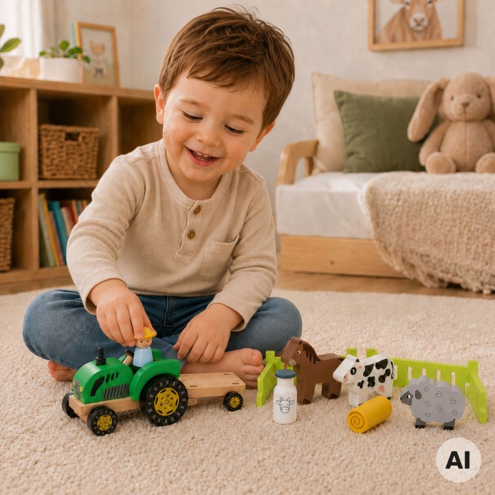 VIGA Wooden Tractor with Animals - Farm and Homestead