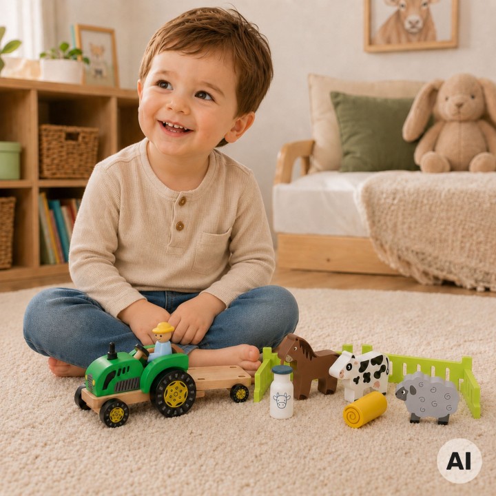 VIGA Wooden Tractor with Animals - Farm and Homestead