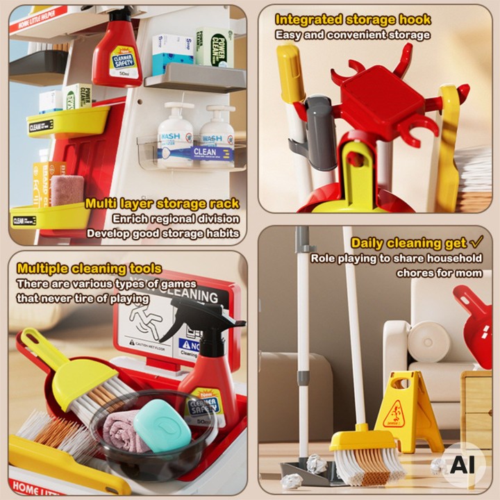 Children's cleaning trolley with vacuum cleaner and mop Little Helper