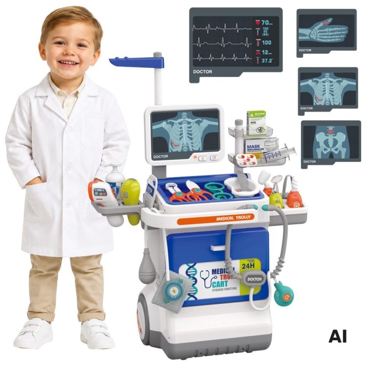 Interaktywny Wózek Małego Doktora Zestaw Lekarza Akcesoria EKG Rentgen Dźwięk