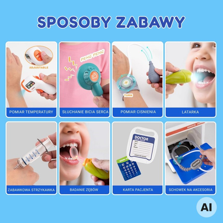 Interaktywny Wózek Małego Doktora Zestaw Lekarza Akcesoria EKG Rentgen Dźwięk