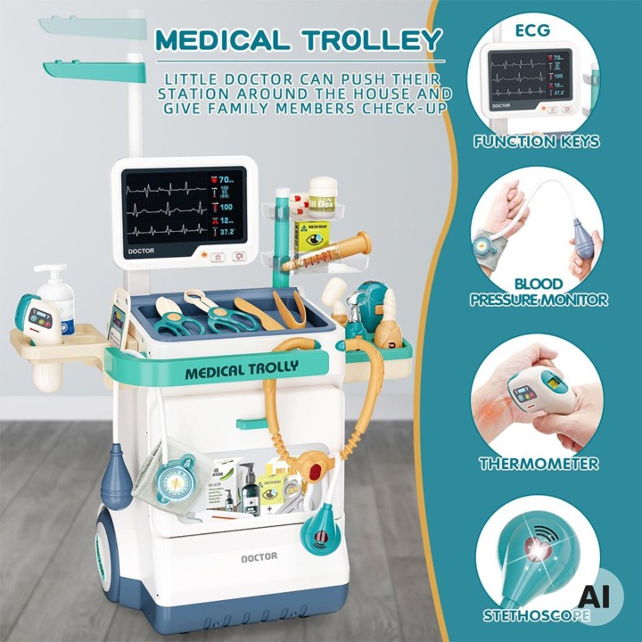 Edukacyjny Wózek Lekarski Mały Doktor EKG Dźwięk Światło 26el