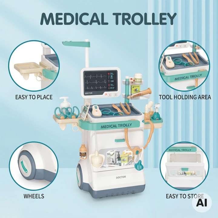 Educational Doctor's Trolley Little Doctor EKG Sound Light 26pcs