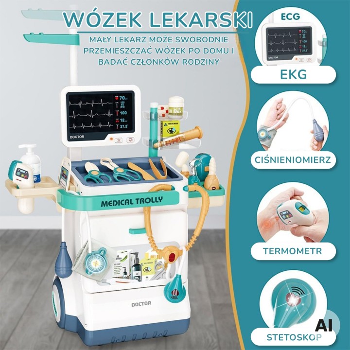 Educational Doctor's Trolley Little Doctor EKG Sound Light 26pcs