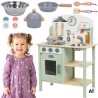 TOOKY TOY Green Wooden Kitchen with Accessories