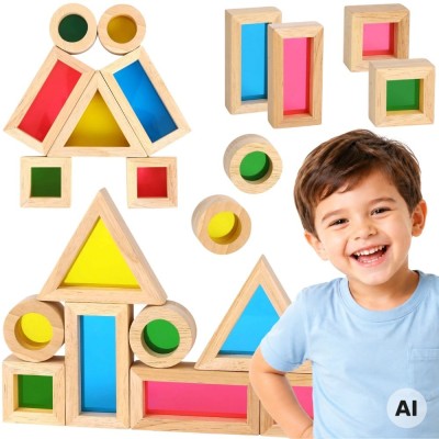 Tooky Toy Wooden Mirror Blocks - Colorful Education and Sensory Development