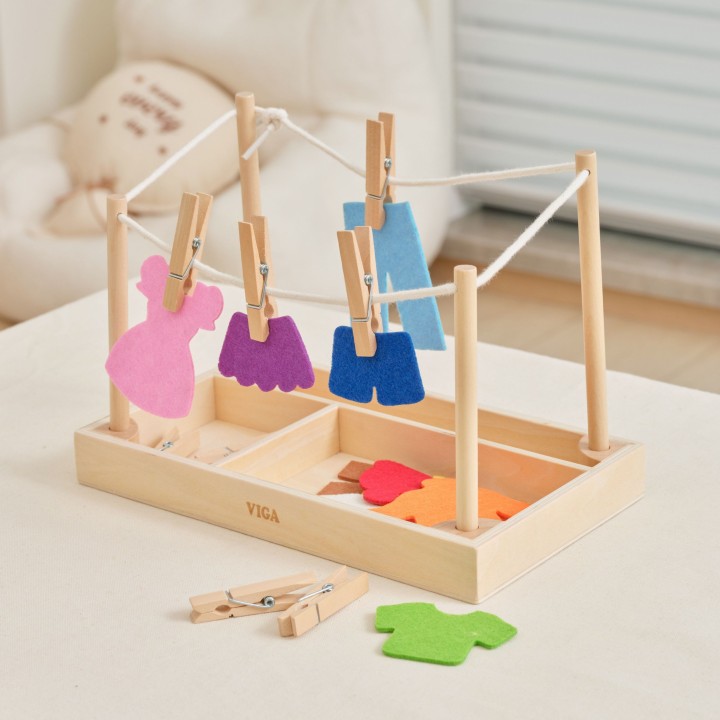 Wooden Laundry Set Dryer Montessori Clothes VIGA