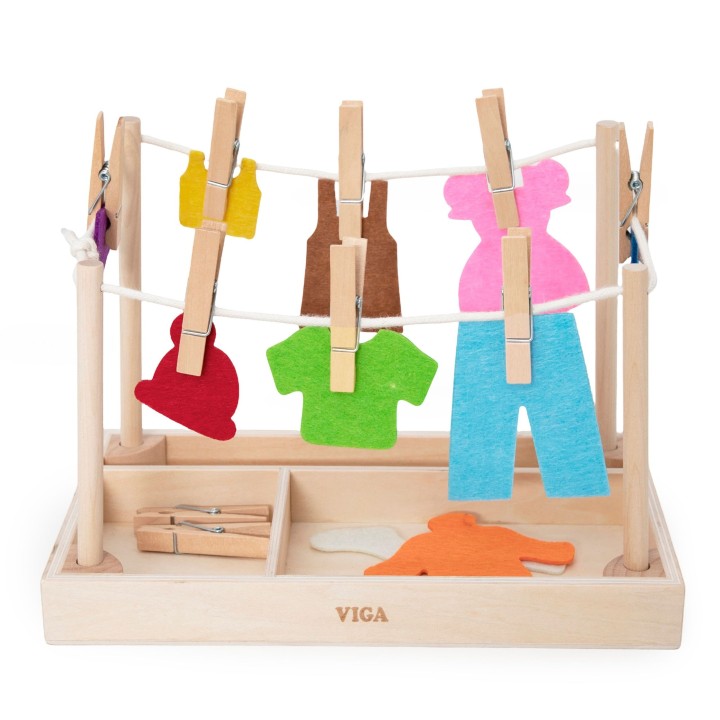 Drewniany Zestaw do Prania Suszarka Ubranka Montessori VIGA