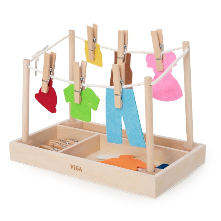 Drewniany Zestaw do Prania Suszarka Ubranka Montessori VIGA
