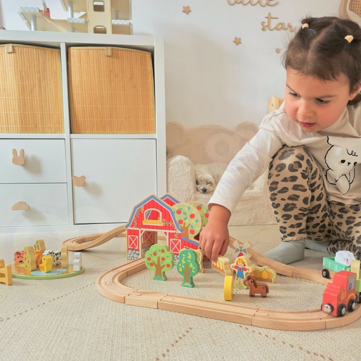 TOOKY TOY Wooden Farm Train - Set of 48 pieces