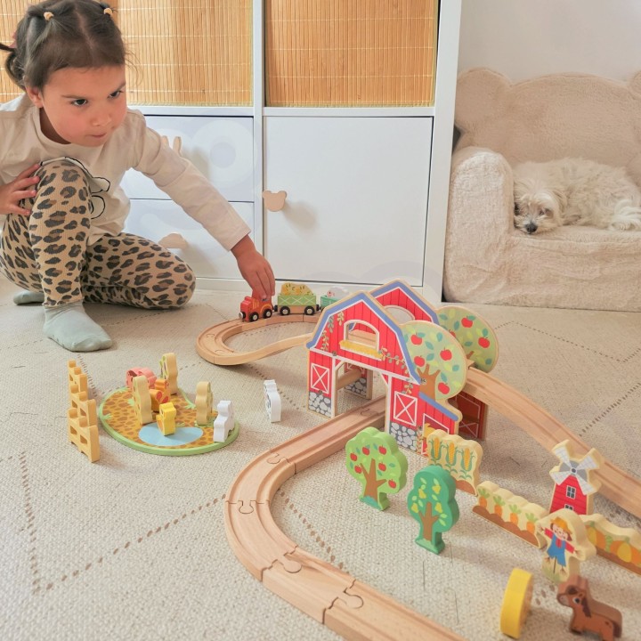 TOOKY TOY Wooden Farm Train - Set of 48 pieces