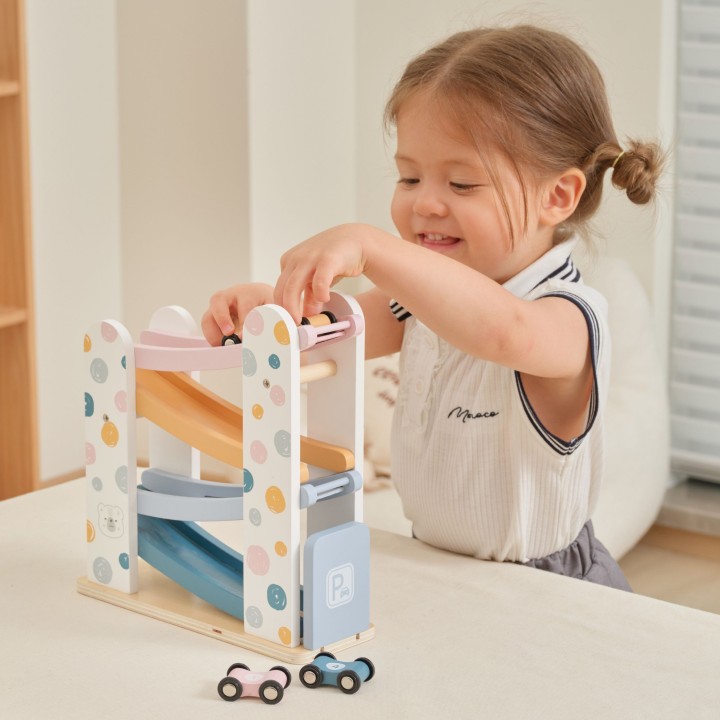 Wooden Car Track Parking 4 Cars VIGA PolarB 18m+