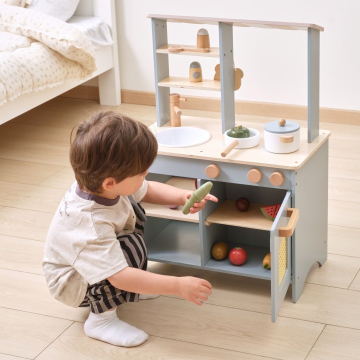 VIGA PolarB 2-in-1 Wooden Kitchen and Shop for Children