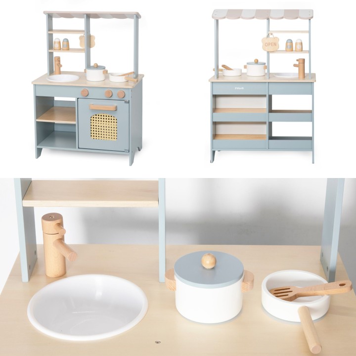 VIGA PolarB 2-in-1 Wooden Kitchen and Shop for Children