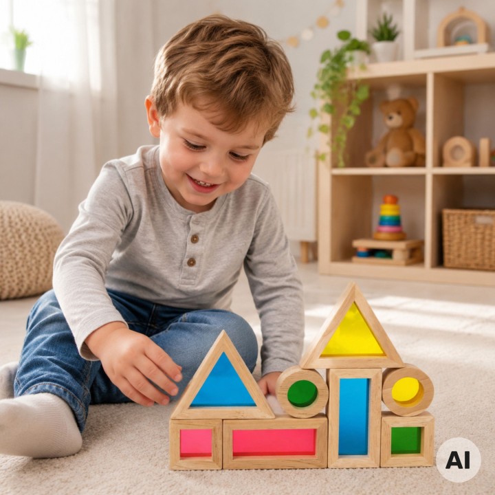 Tooky Toy Wooden Mirror Blocks - Colorful Education and Sensory Development