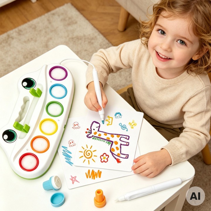Woopie Creative Painting Set for Kids - LED, Stamps, 6 Colors