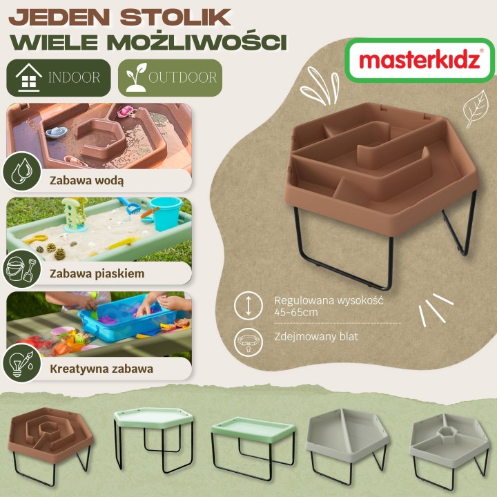 Sześciokątny stolik wodny Masterkidz - kreatywna zabawa na zewnątrz