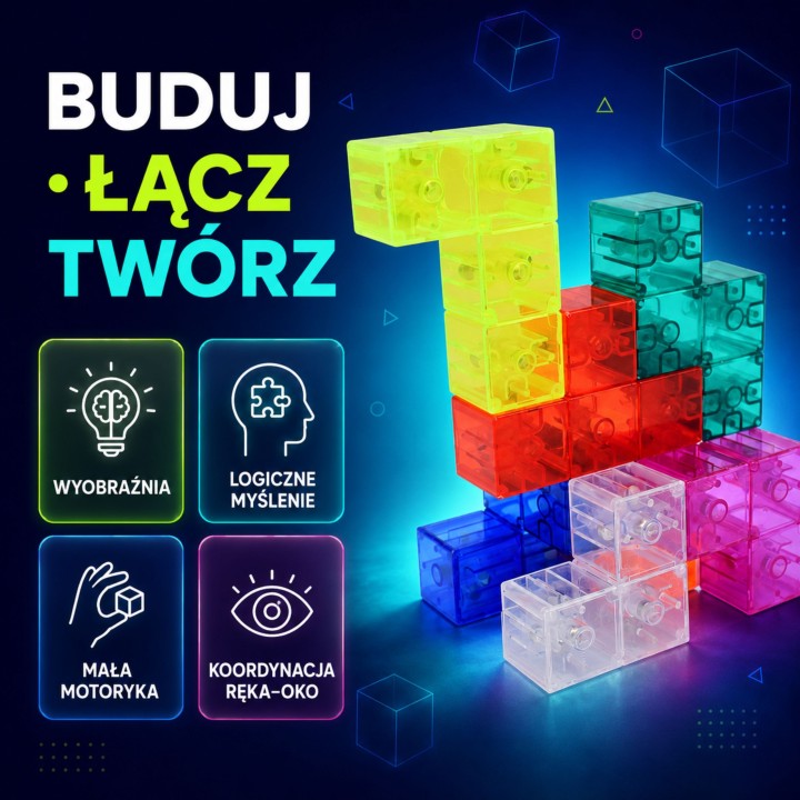 Klocki magnetyczne Tetris układanka kostka DIY 3D edukacyjne