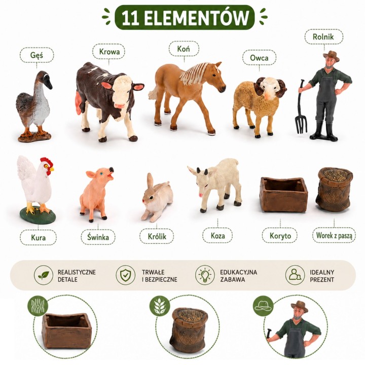 Woopie Farm Figure Set - Farm Animals Farmer Accessories