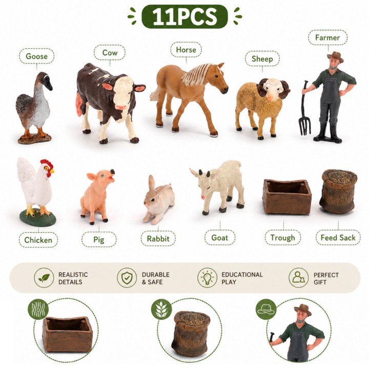 Woopie Farm Figure Set - Farm Animals Farmer Accessories