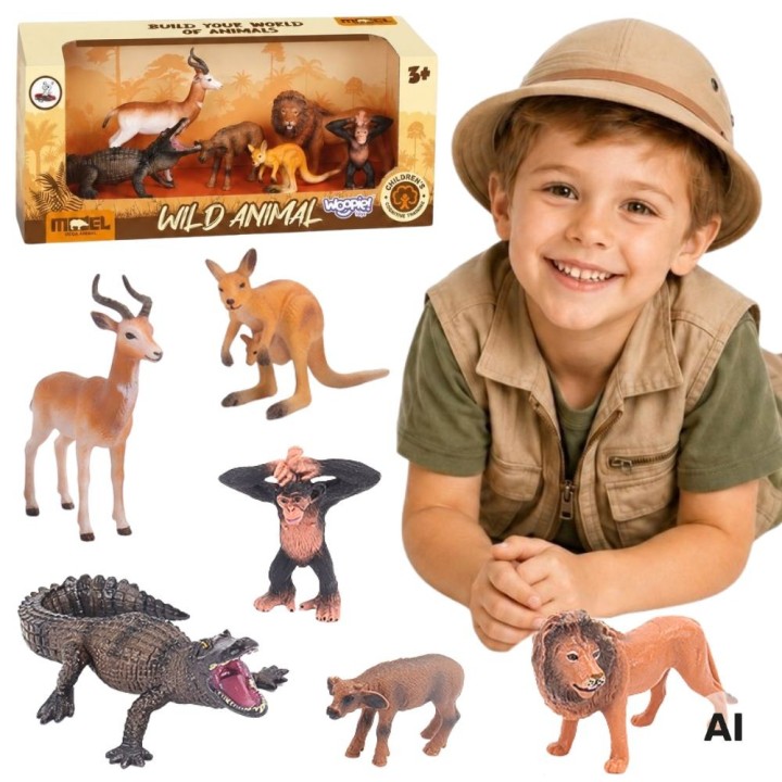 Set of 6 Wild Animal Figures Woopie - Safari for Children 3 years old