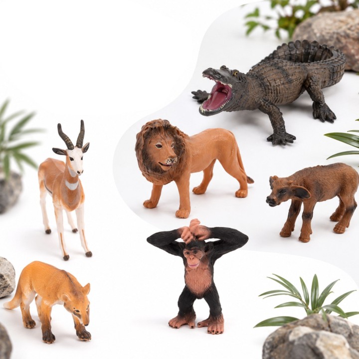 Set of 6 Wild Animal Figures Woopie - Safari for Children 3 years old