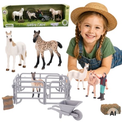 Woopie Farm Figure Set 11 Pieces - Animals, Wheelbarrow and Fence