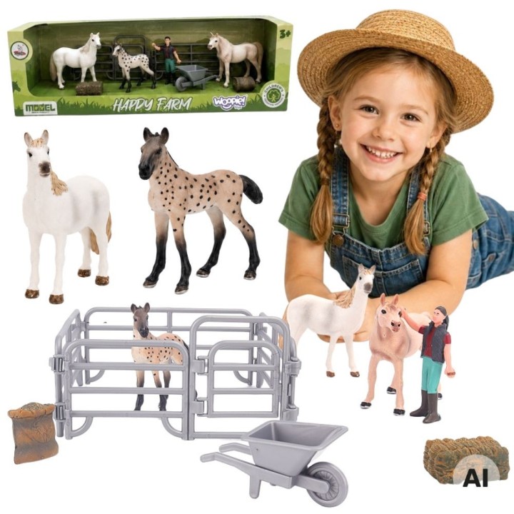 Woopie Farm Figure Set 11 Pieces - Animals, Wheelbarrow and Fence