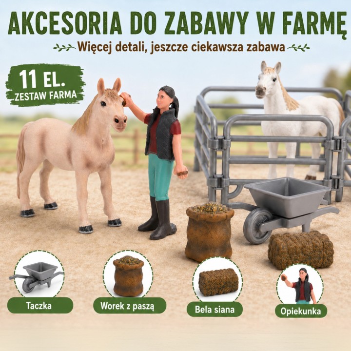 Woopie Farm Figure Set 11 Pieces - Animals, Wheelbarrow and Fence
