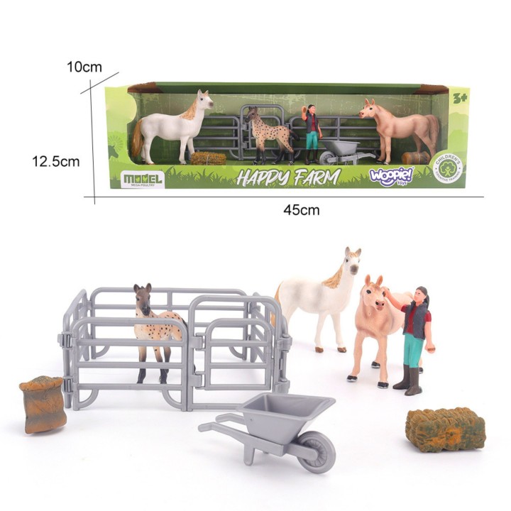 Woopie Farm Figure Set 11 Pieces - Animals, Wheelbarrow and Fence