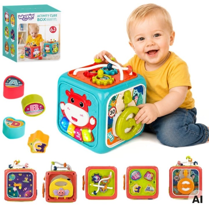 Interaktywna Kostka Sensoryczna WOOPIE BABY 6w1 Montessori