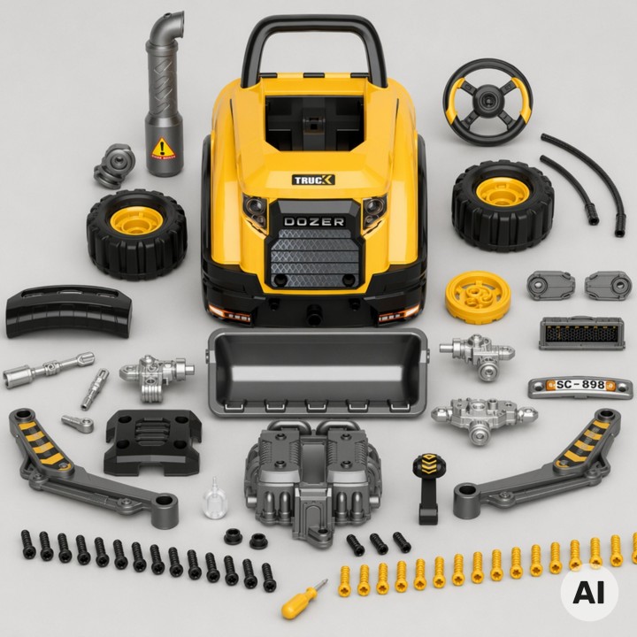 Large Bulldozer Workshop for Assembling Tools Light Sound 3+