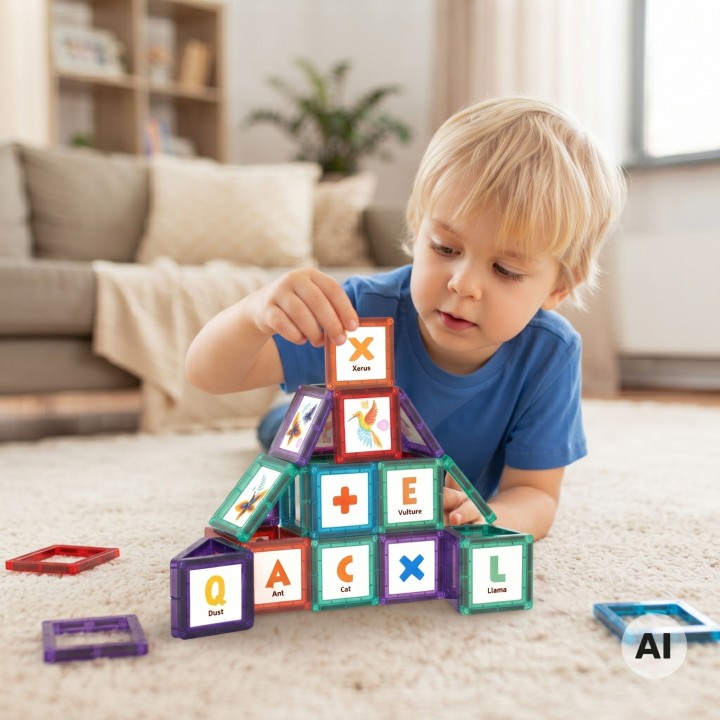 WOOPIE Magnetic Blocks 70 Pieces - Learning Letters and Creativity