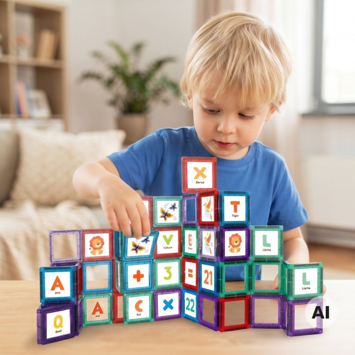 WOOPIE Magnetic Blocks 70 Pieces - Learning Letters and Creativity