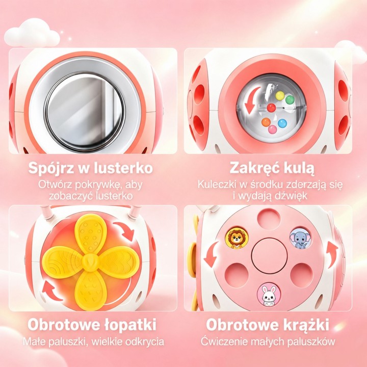 Woopie Interaktywna Kula Edukacyjna Montessori Sorter Pianinko Różowa