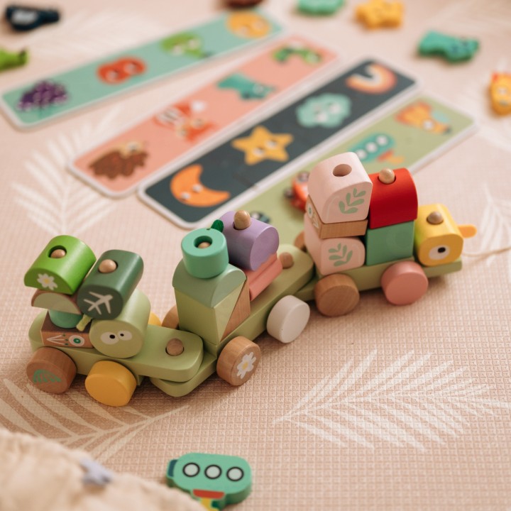 CLASSIC WORLD Montessori Wooden Caterpillar Train Puzzle