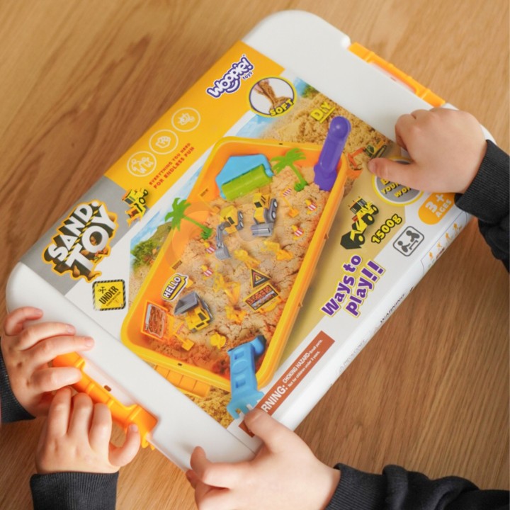 WOOPIE Piasek Kinetyczny 1,5 kg Zestaw XXL Plac Budowy z Pojazdami