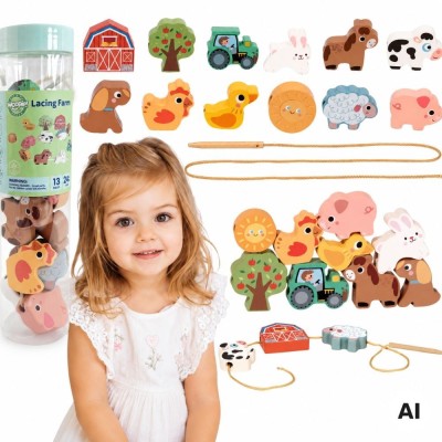 Woopie Green Farm Wooden Threader - 13 pieces