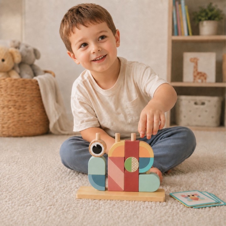 Montessori Wooden Puzzle Crab Tooky Toy - Colorful Block Stacks