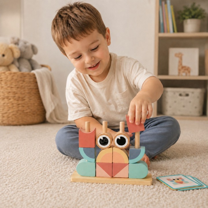 Montessori Wooden Puzzle Crab Tooky Toy - Colorful Block Stacks