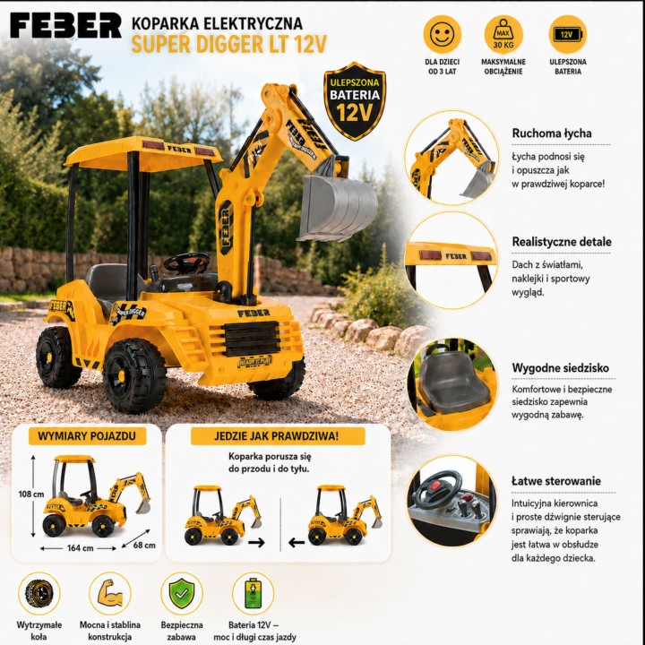 Koparka Elektryczna Super Digger 12V Feber - Nowa Bateria LT