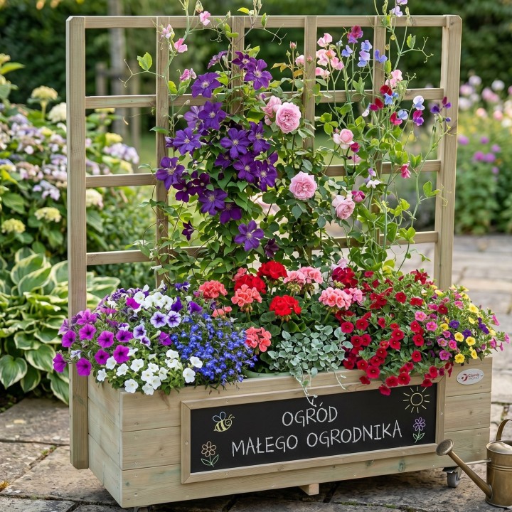 Classic World Wooden Flower Stand on Wheels Trolley with Board