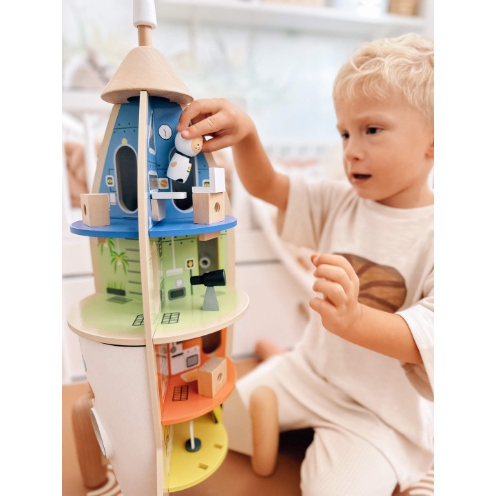 Wooden Space Rocket House Classic World - Set of 51 pieces